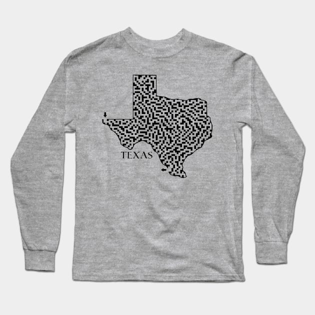 Texas State Outline Maze & Labyrinth Long Sleeve T-Shirt by gorff